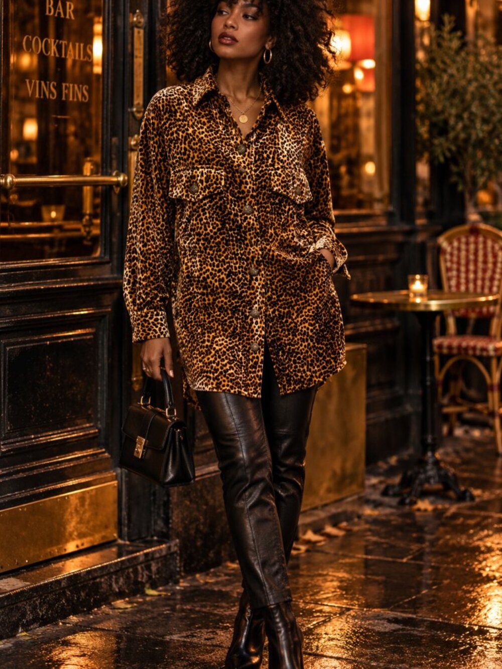 The Kooples Leopard Print Velvet Tunic Shirt Size 1 XL Animal Print Button Down